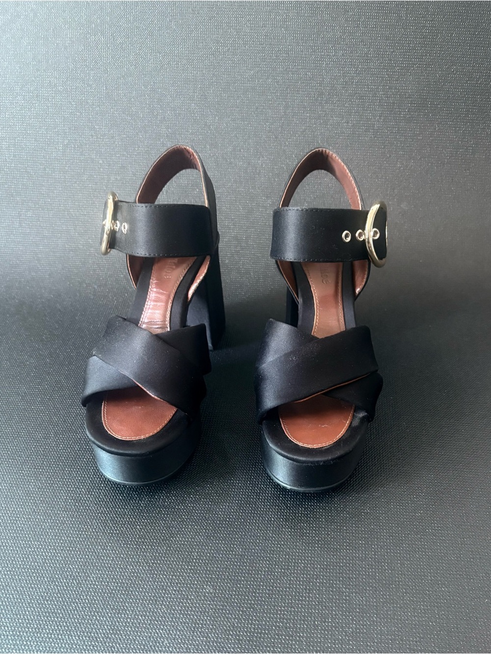 See By Chloe Black Platform Sandals with Gold Buckle